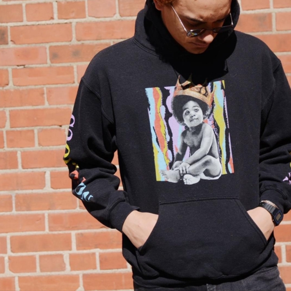 NOTORIOUS BIG Baby Graphic Rap Hip Hop Hoodie Sweatshirt Mens Sz S